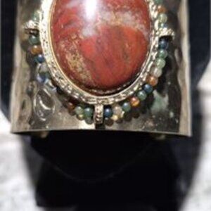 Hammered Copper CUFF w/ agate stone